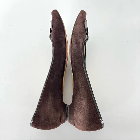JIMMY CHOO Brown Suede w Leather Accent Close Pointy Toe Slip On Flats Sz 39 1/2